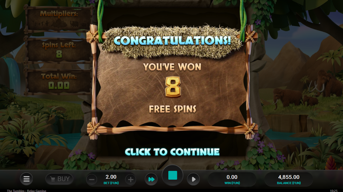 the tumbles slot free spins award by relax gaming