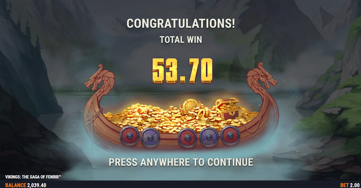 vikings the saga of fenrir slot big win screen by foxium