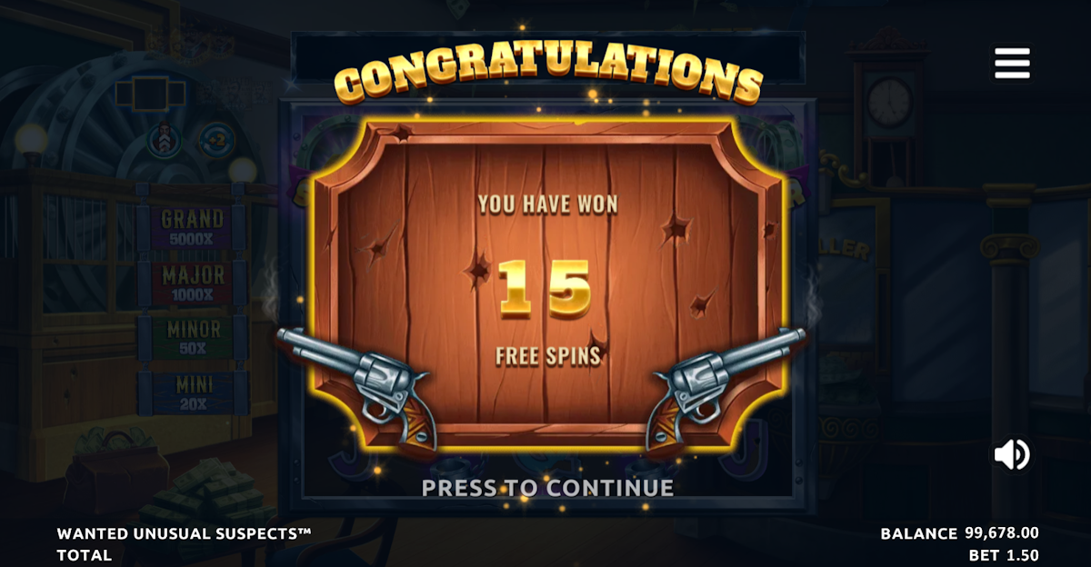 wanted unusual suspects slot free spins award by northern lights gaming