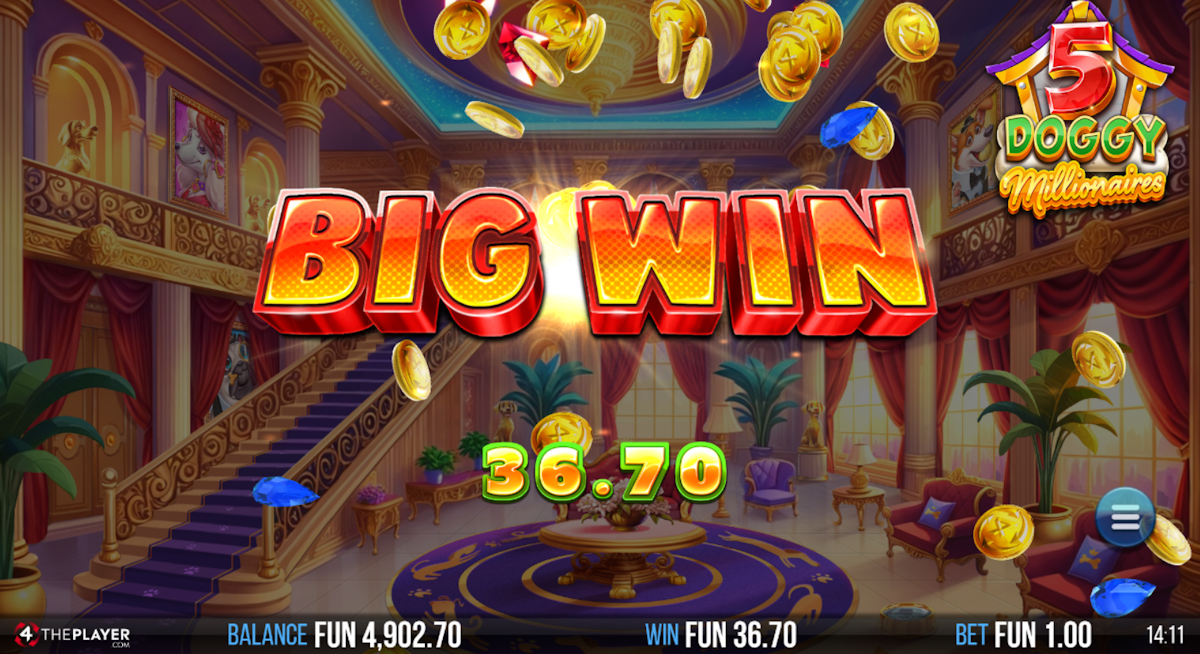 5 doggy millionaires dream drop slot big win screen by 4theplayer