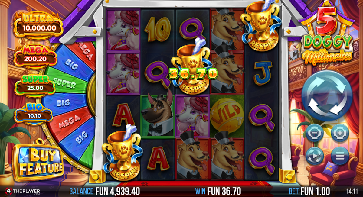 5 doggy millionaires dream drop slot respins bonus feature trigger by 4theplayer
