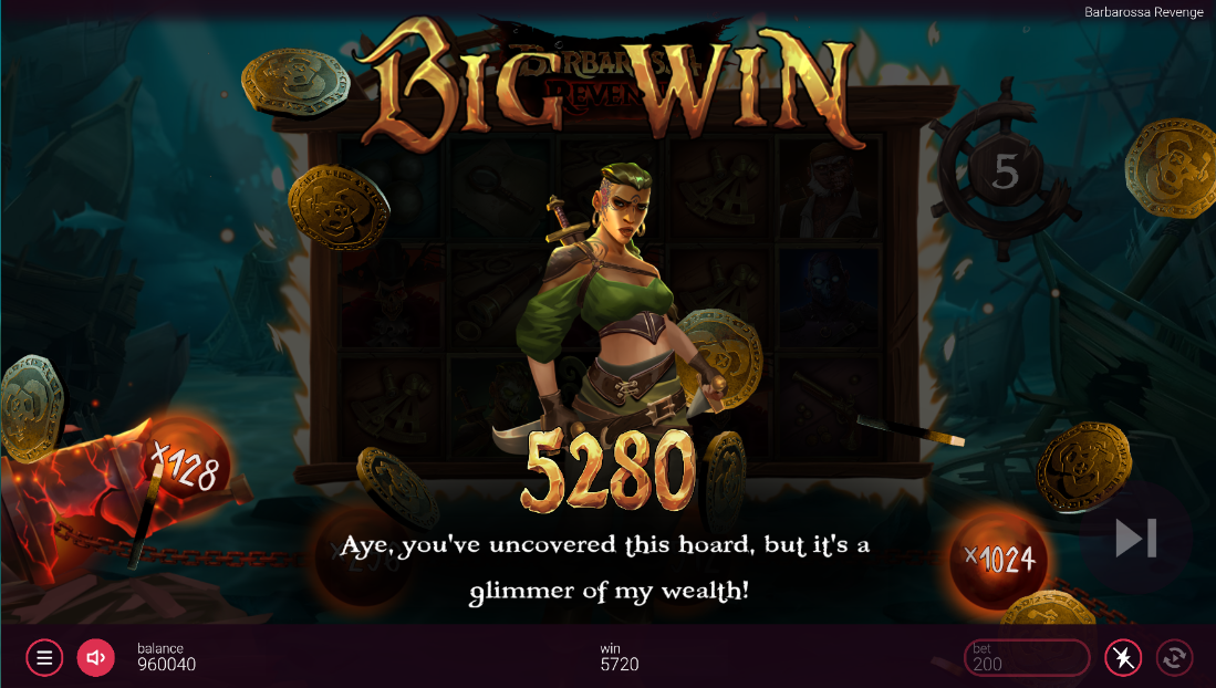 barbarossa revenge slot big win screen by peter and sons