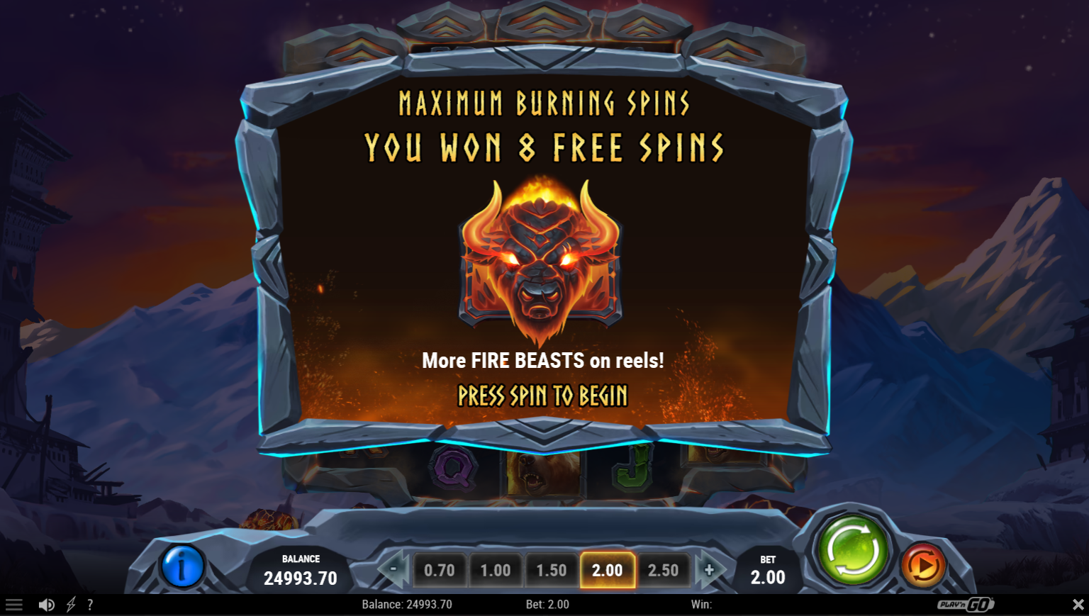 beasts of fire maximum slot free spins award by play'n go