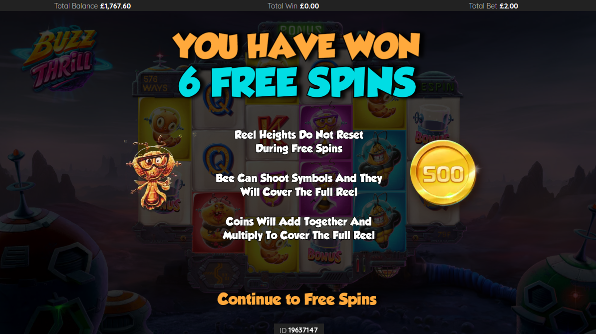 buzz thrill slot free spins award by dreamspin