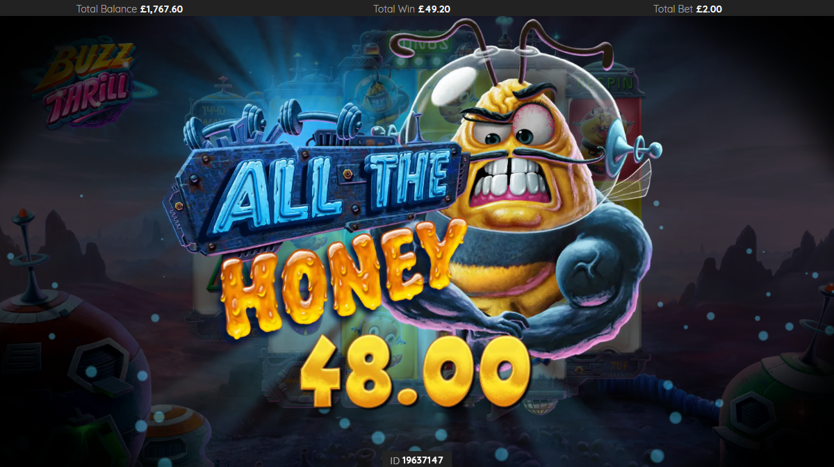 buzz thrill slot win screen by dreamspin