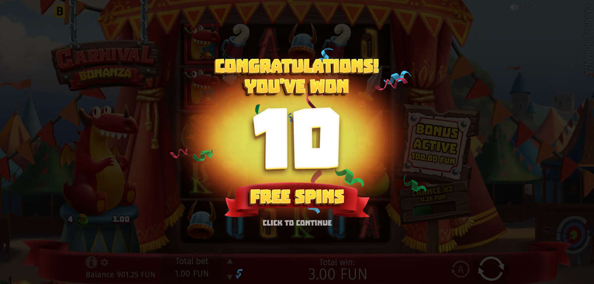 carnival bonanza slot free spins award by bgaming