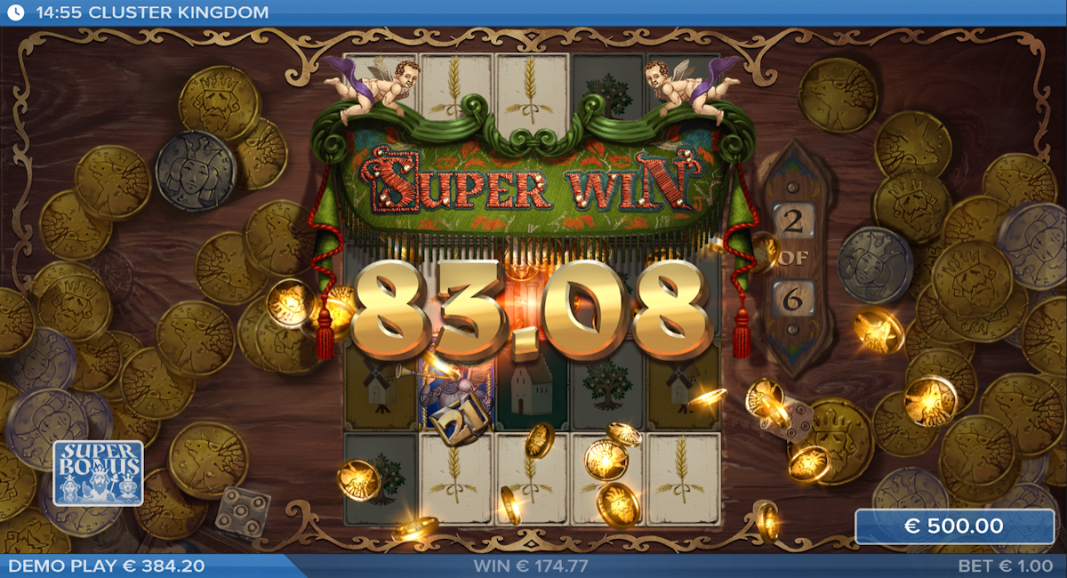 cluster kingdom slot big win screen by elk studios