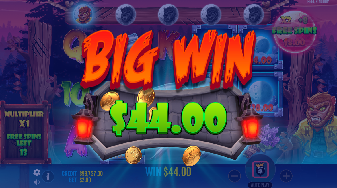 fangtastic freespins slot big win screen by pragmatic play