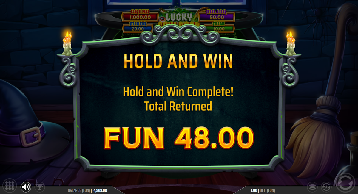 lucky cauldron slot win screen by iron dog studio