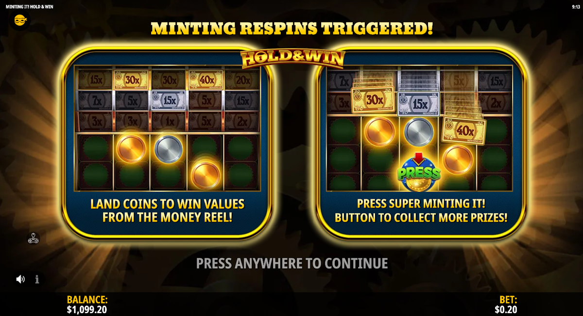 minting it hold and win slot bonus feature award by igt play digital