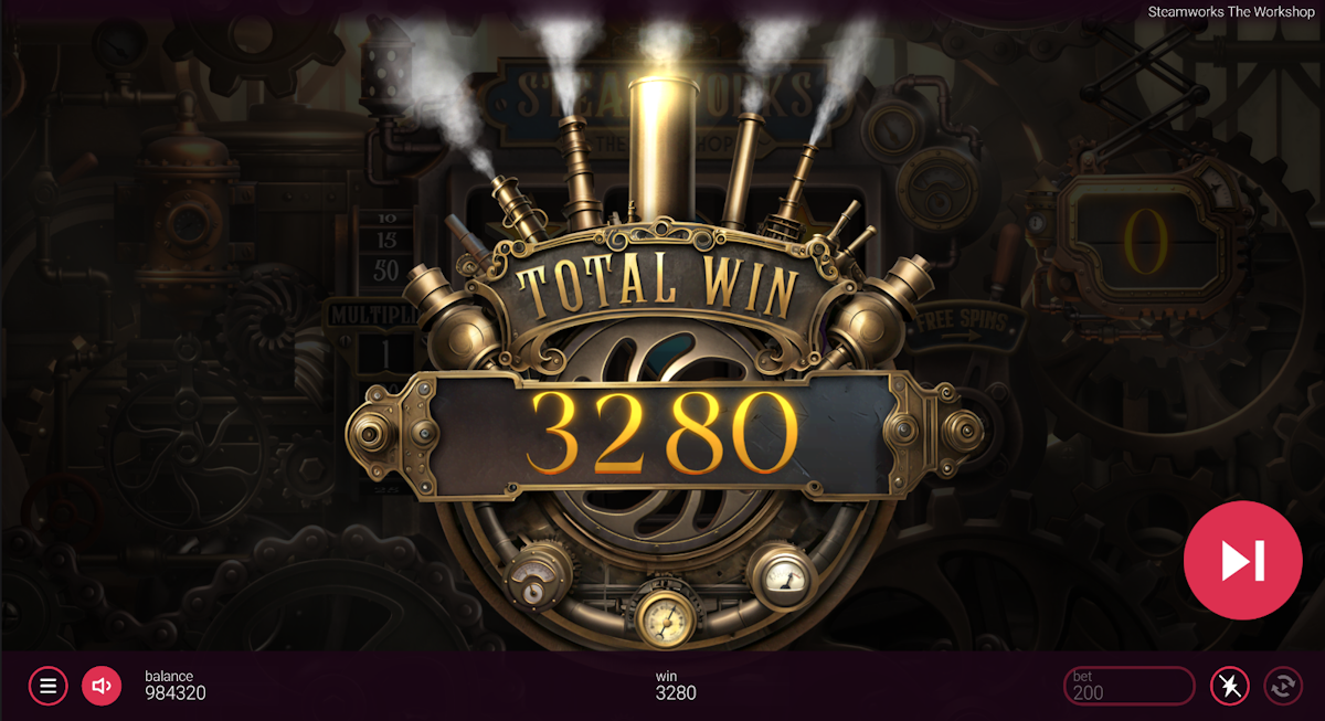steamworks slot win screen by peter and sons