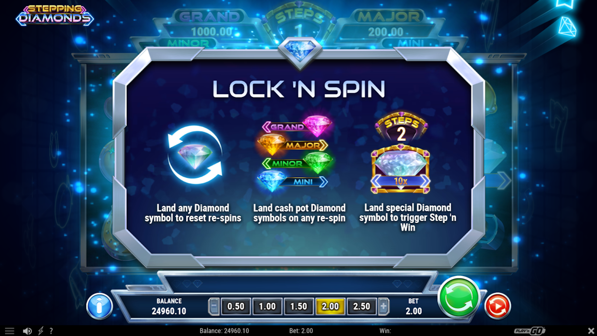 stepping diamonds slot bonus feature award by playn go