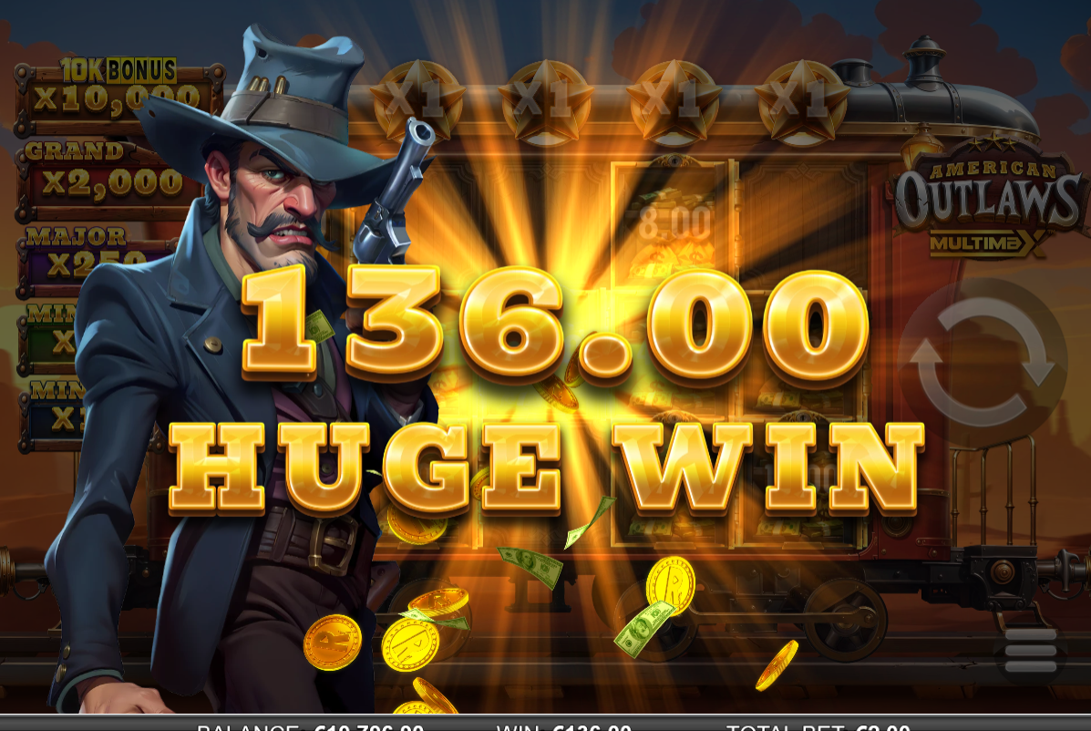 american outlaws multimax slot win screen by reel play