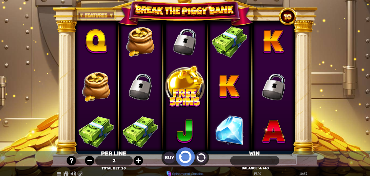break the piggy bank slot base game by spinomenal