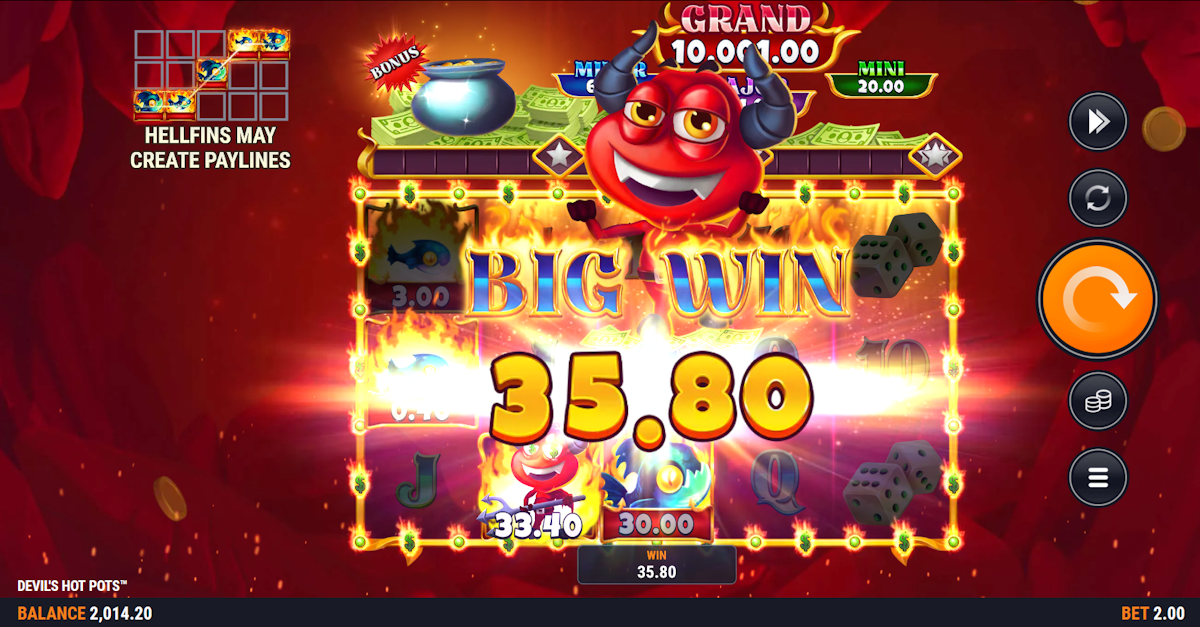 devil's hot pots slot big win screen by foxium
