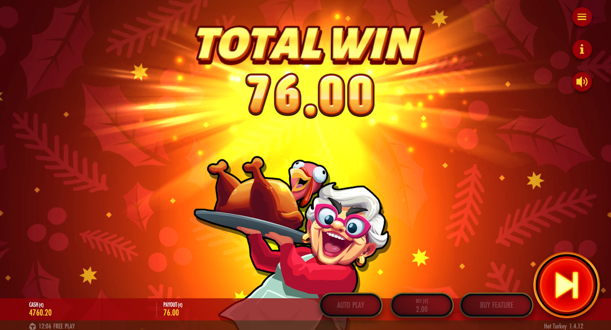 hot turkey slot total win screen by thunderkick