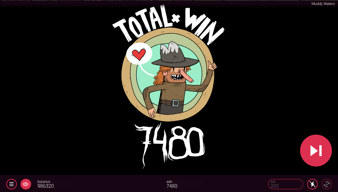 muddy waters slot total win screen by peter and sons