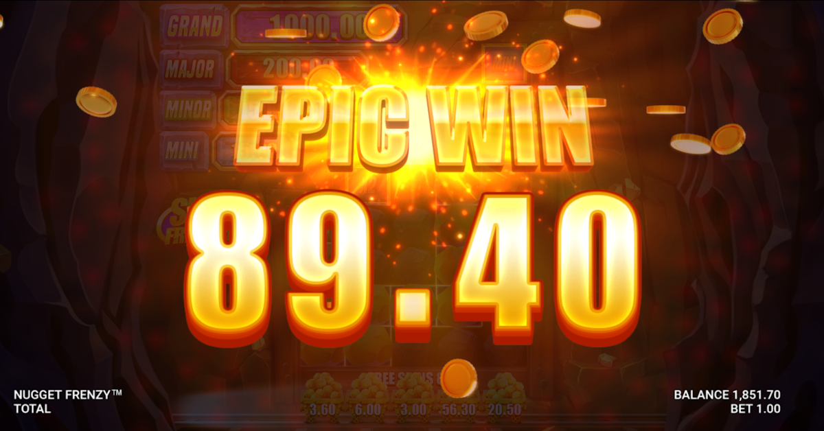nugget frenzy slot big win screen by just for the win
