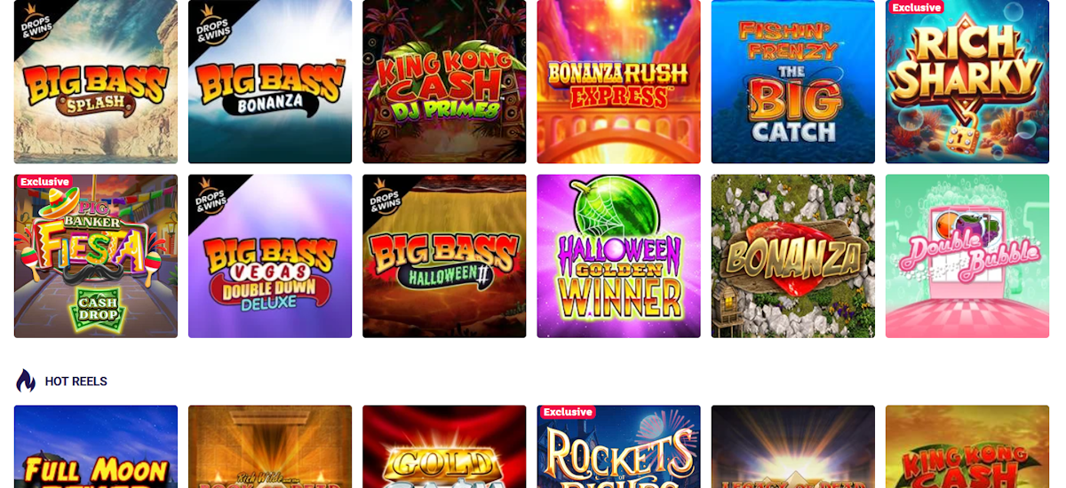 Casino lobby showing online slot games