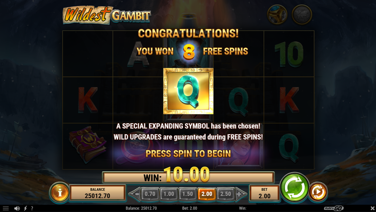 wildest gambit slot free spins award by play'n go