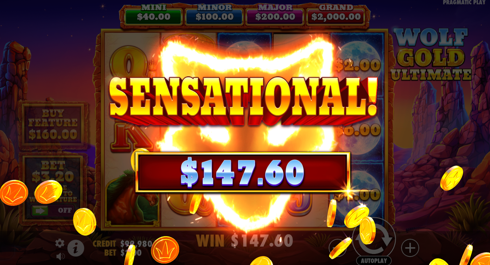 wolf gold ultimate slot big win screen by pragmatic play