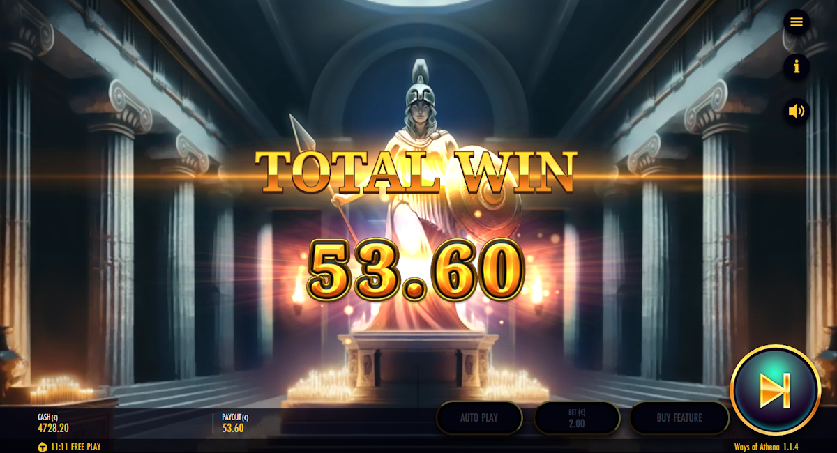 ways of athena slot total win screen by thunderkick