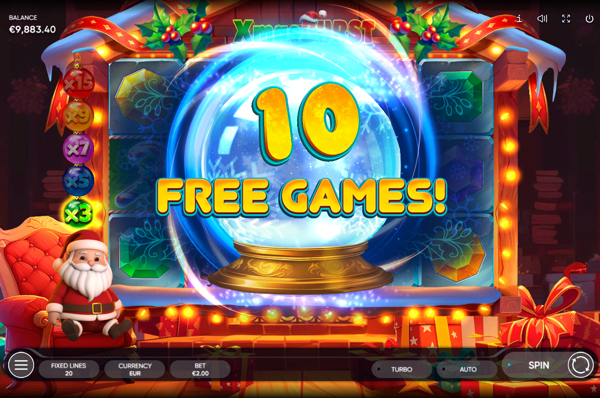 xmas burst slot free spins award by endorphina