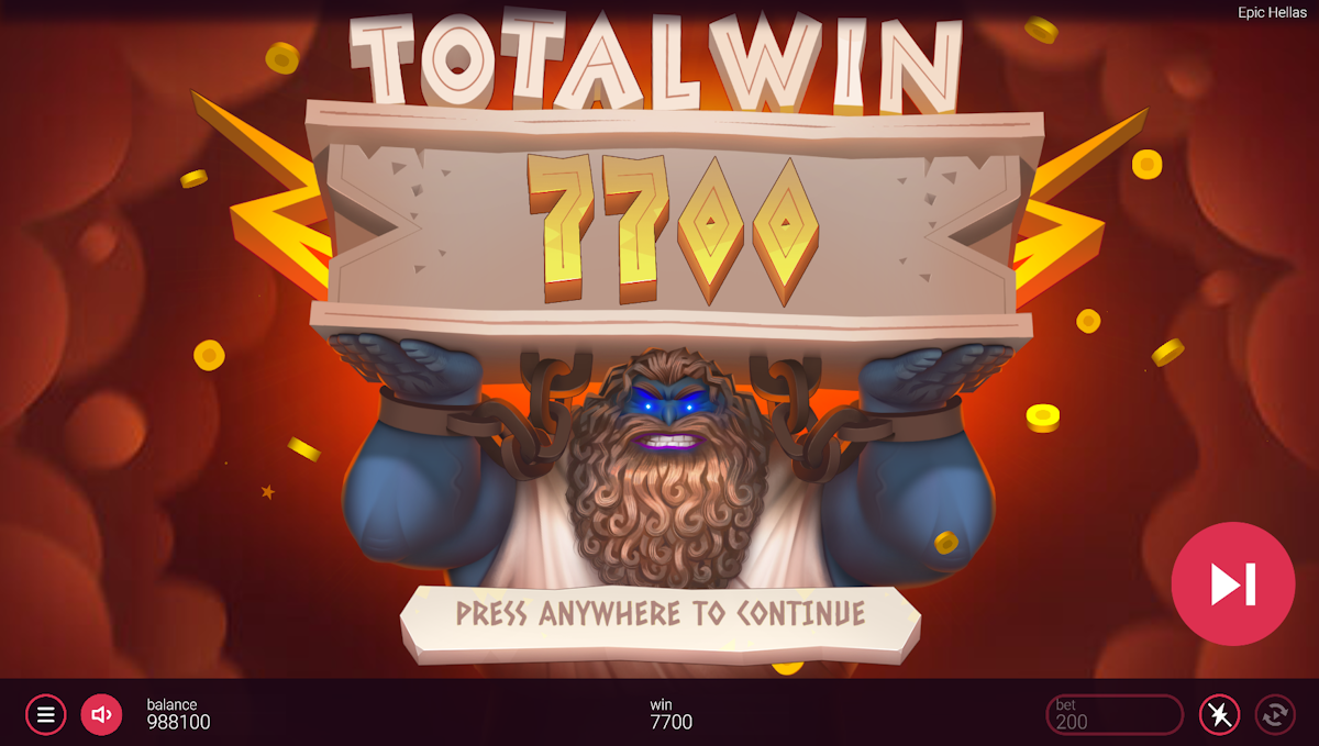 epic hellas slot total win screen by peter and sons