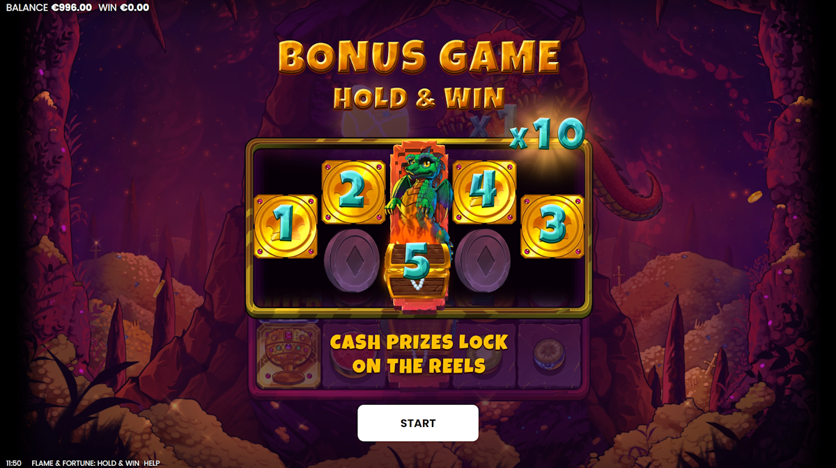 flame and fortune hold and win slot bonus award screen by octoplay