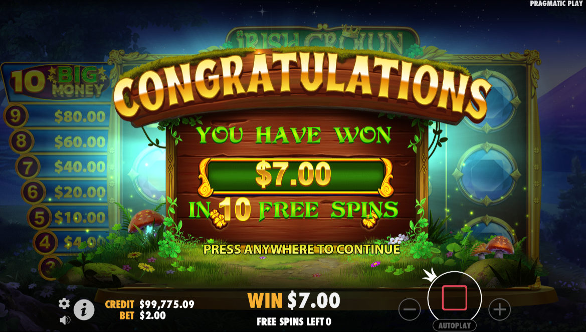 irish crown slot win screen by pragmatic play
