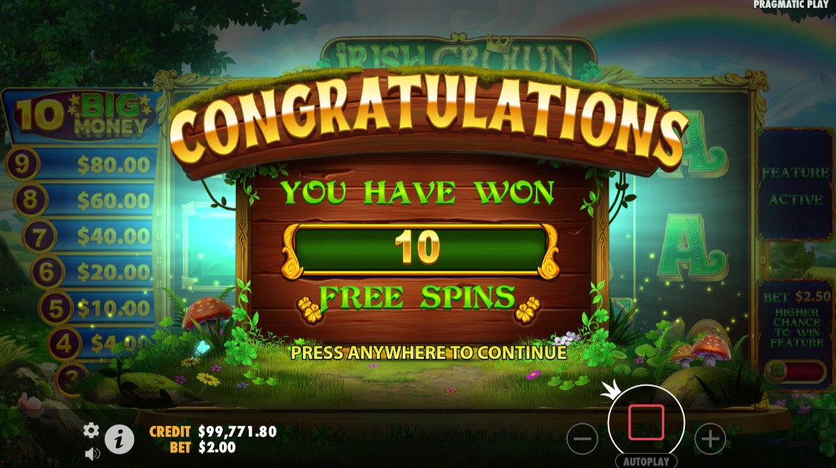 irish crown slot free spins award by pragmatic play