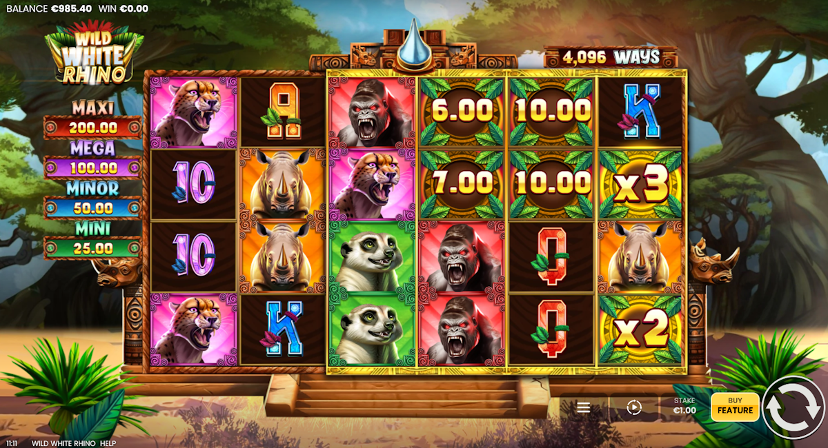 wild white rhino slot base game by octoplay
