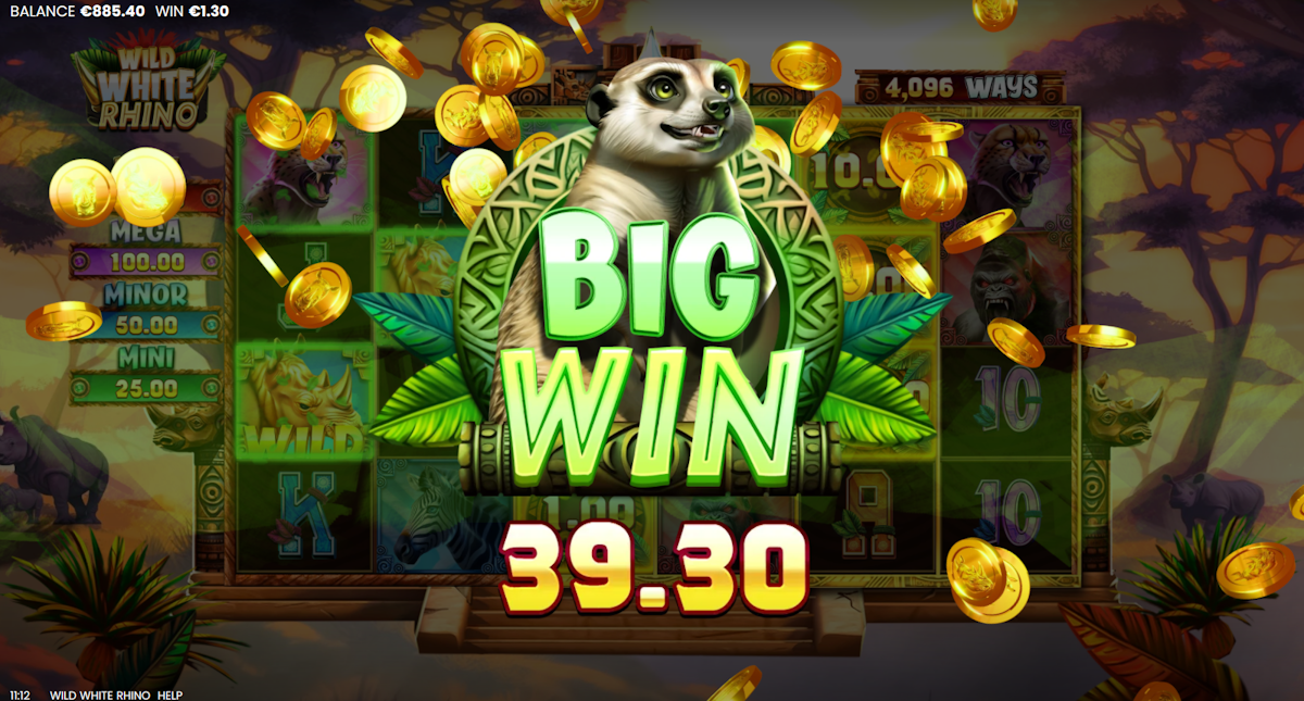 wild white rhino slot big win screen by octoplay