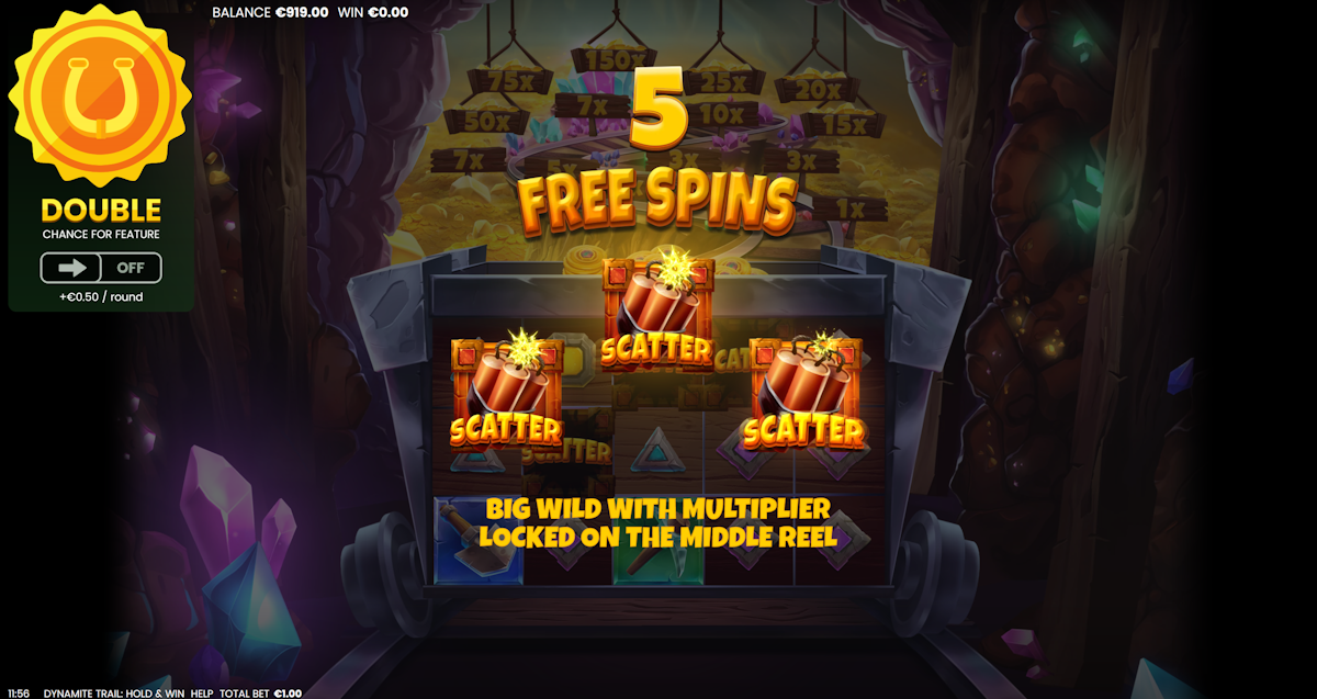 dynamite trail hold and win slot free spins award by octoplay