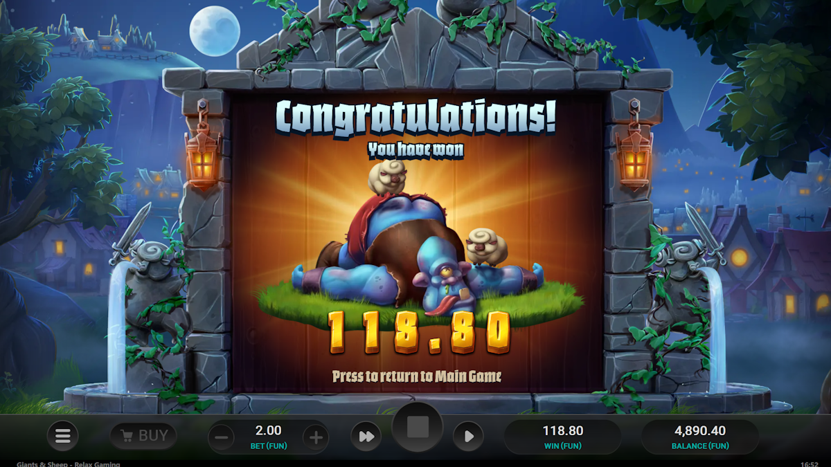 giants and sheep slot congratulations screen by relax gaming