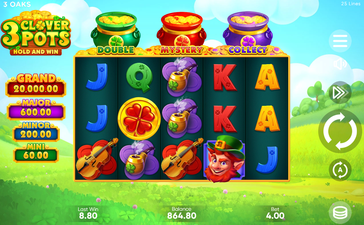 3 clover pots hold and win extra slot base game by 3 oaks gaming