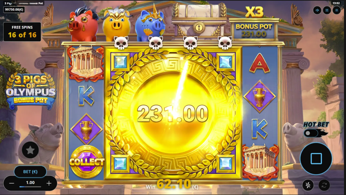 Bonus spin in 3 Pigs of Olympus by Gaming Corps