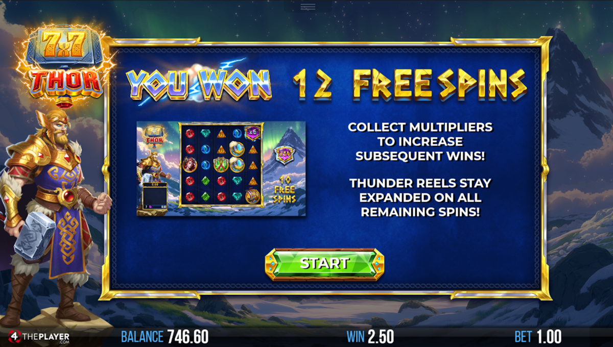 free spins award for thor 7x7 slot by 4theplayer