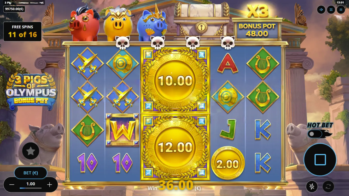 Free spins in 3 Pigs of Olympus by Gaming Corps