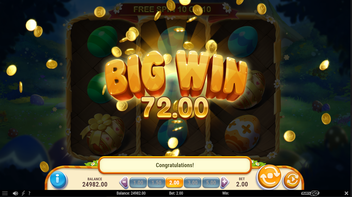 mystery egg surprise slot big win screen by playn go