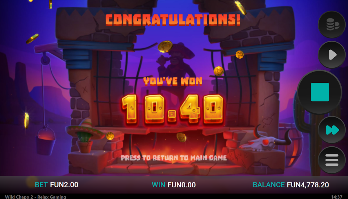 wild chapo 2 dream drop slot win screen by relax gaming