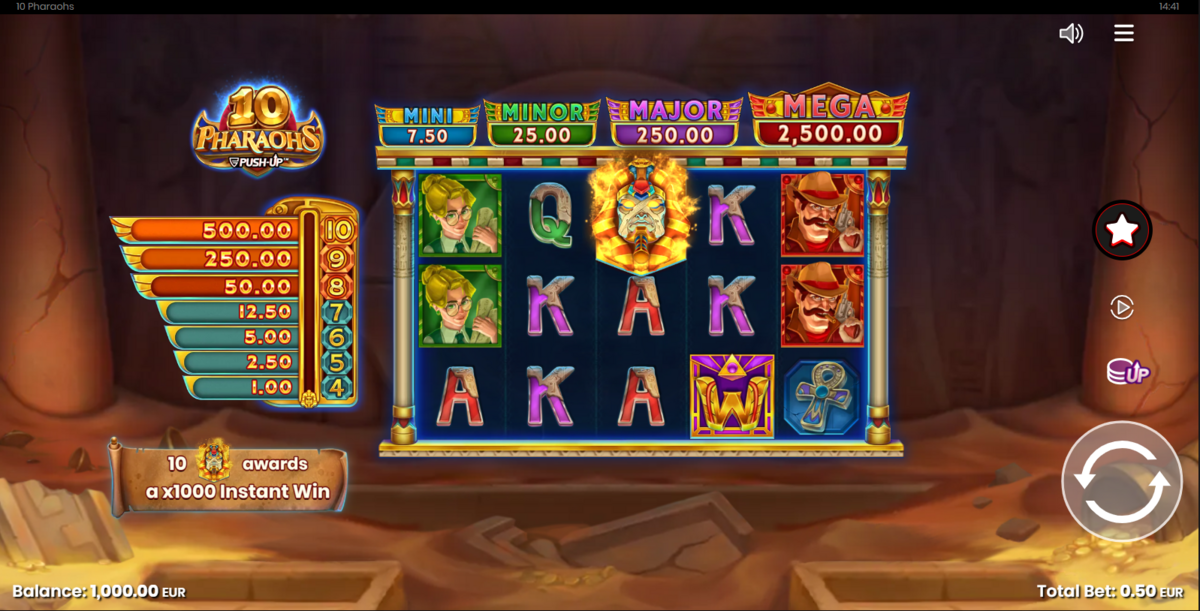 base game of 10 Pharaohs by Push Gaming