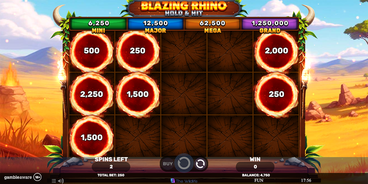 base game of Blazing Rhino Hold & Hit by Spinomenal
