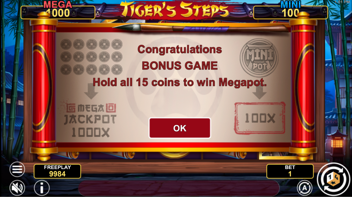 bonus game awarded in 1spin4win by Tiger’s Steps Hold and Win