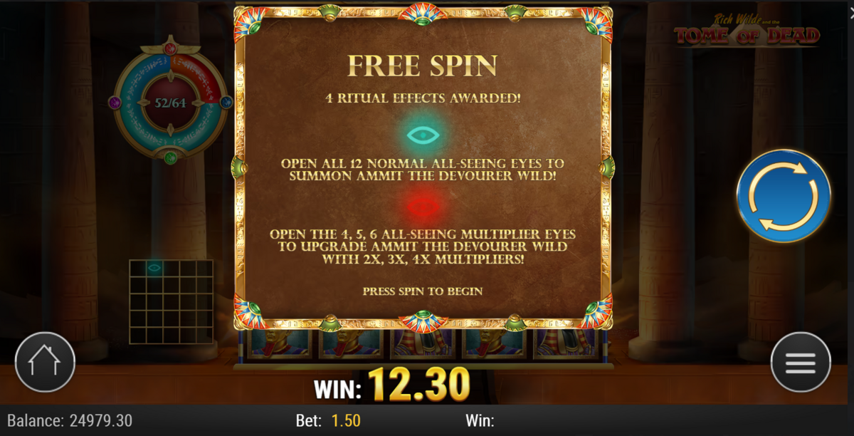free spin award in Rich Wilde and the Tome of Dead by Play'n GO