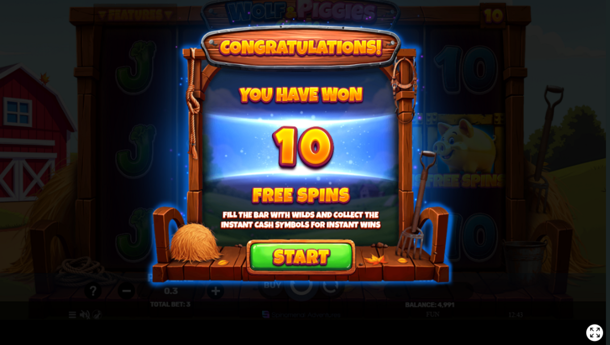 free spins won in Wolf & Piggies By Spinomenal