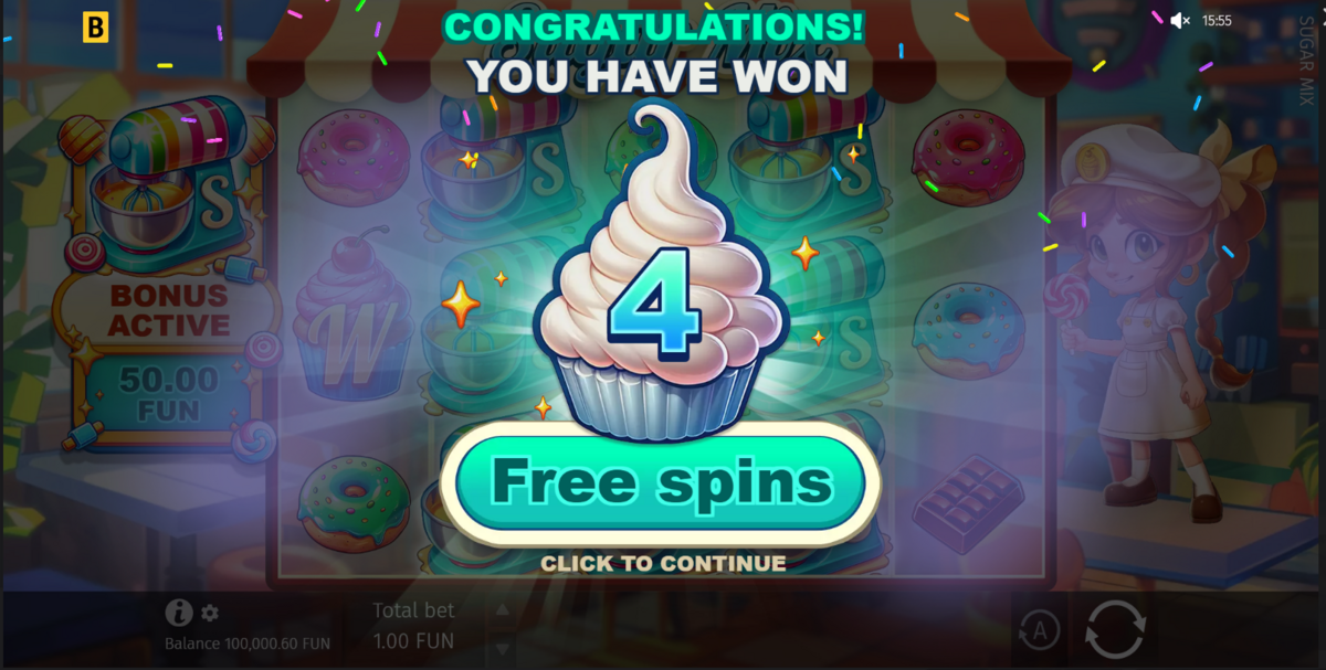 free spins won in sugar mix by bgaming