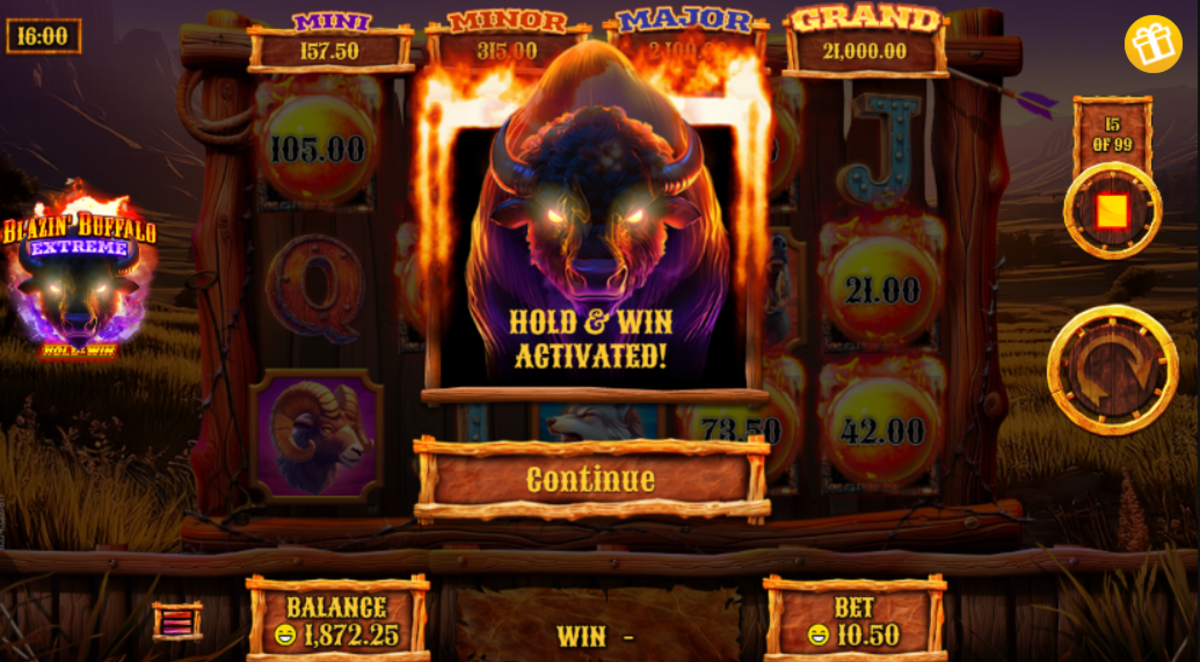 Hold and win activated in Blazin’ Buffalo Extreme Hold & Win by Rival