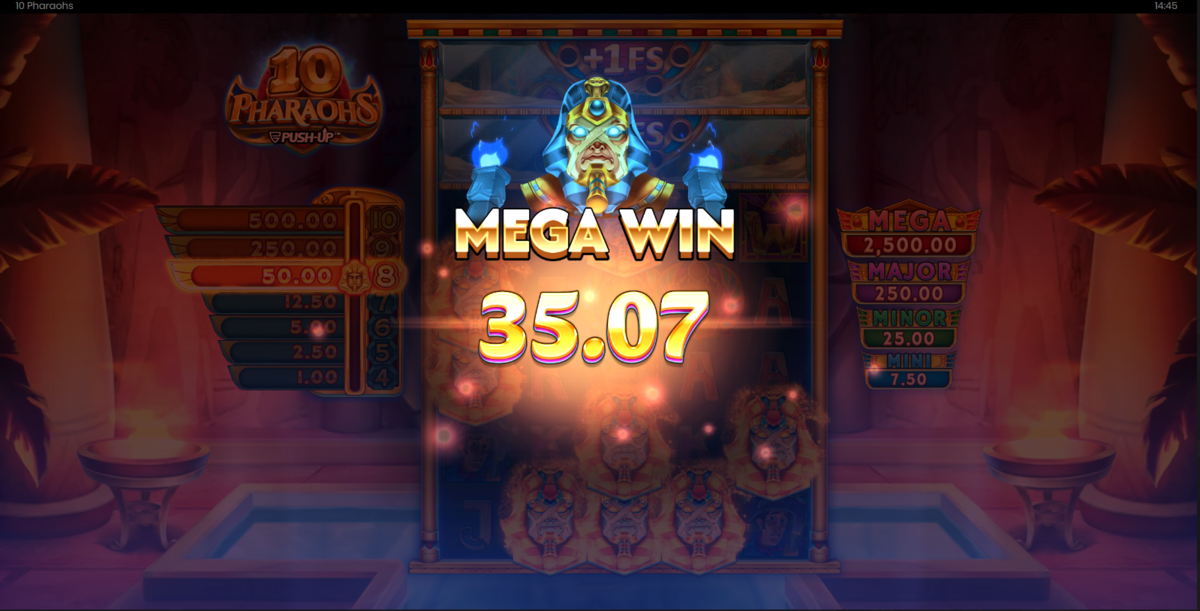 mega win in 10 Pharaohs by Push Gaming