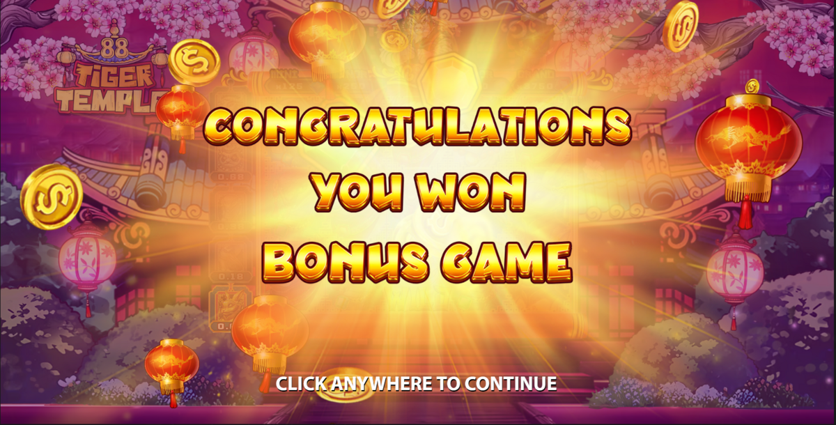 Bonus game won in Tiger Temple 88 by Stakelogic